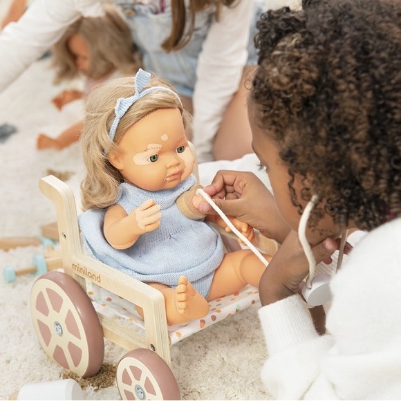 Miniland Wooden Doll Wheelchair Made with ECO Quality, FSC Certified Forest 18M+ - Picture 5 of 14